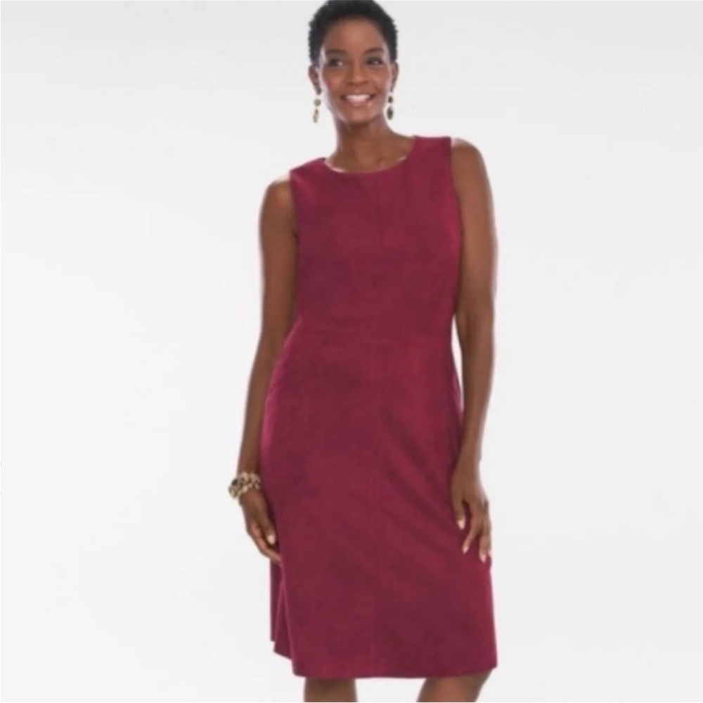 Chico's Rich Wine Faux Suede Shift Midi Dress